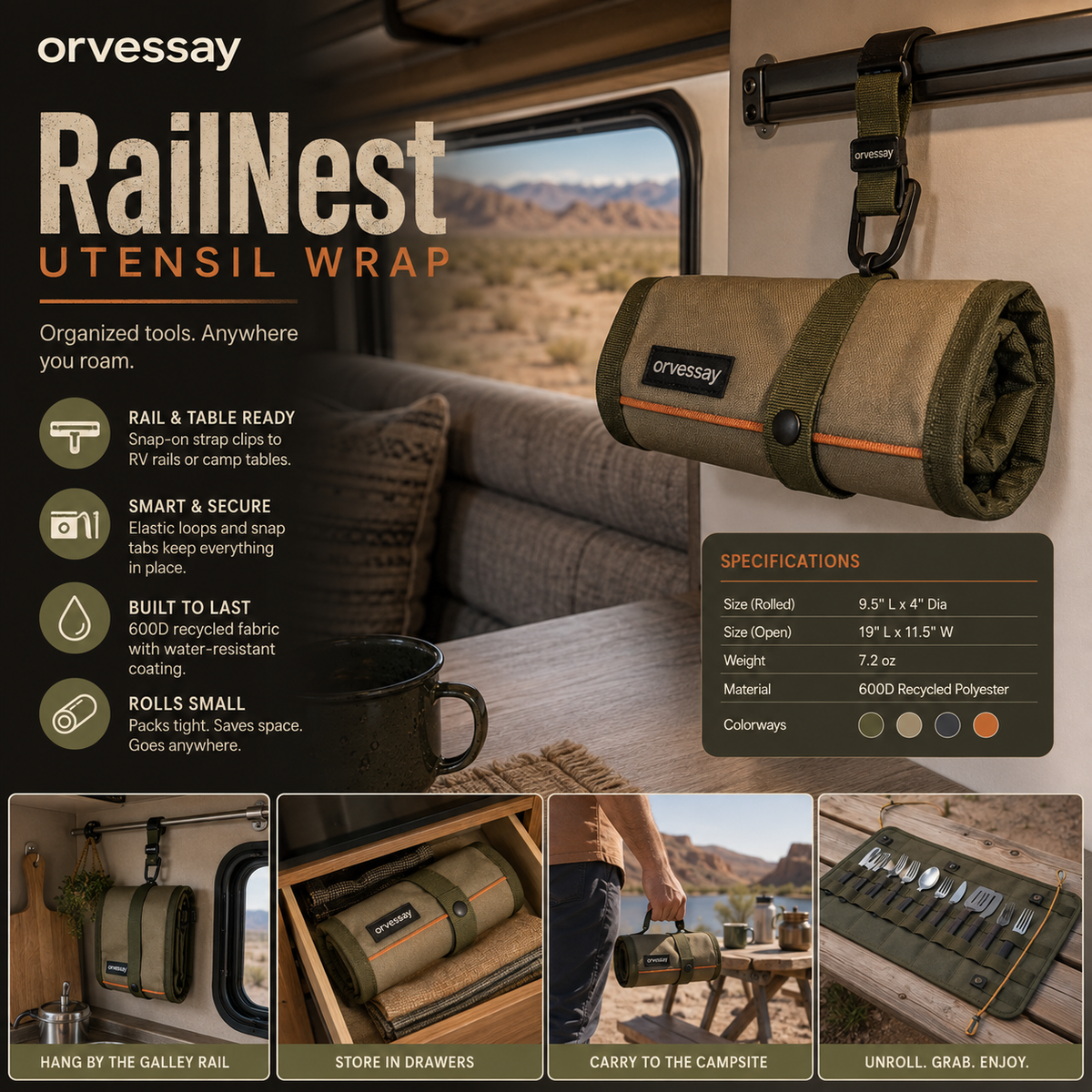 Orvessay™ RailNest Utensil Wrap