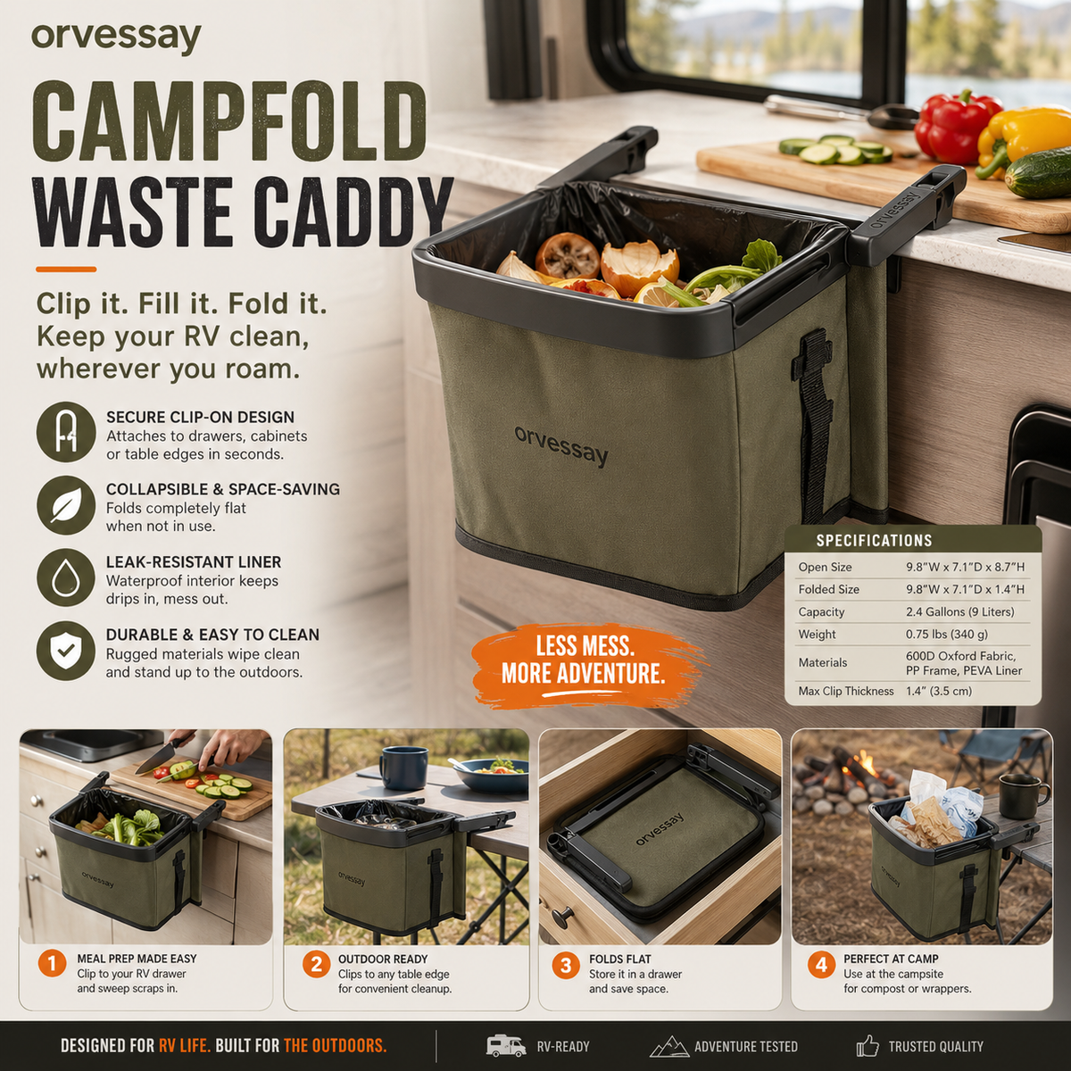 Orvessay™ CampFold Waste Caddy