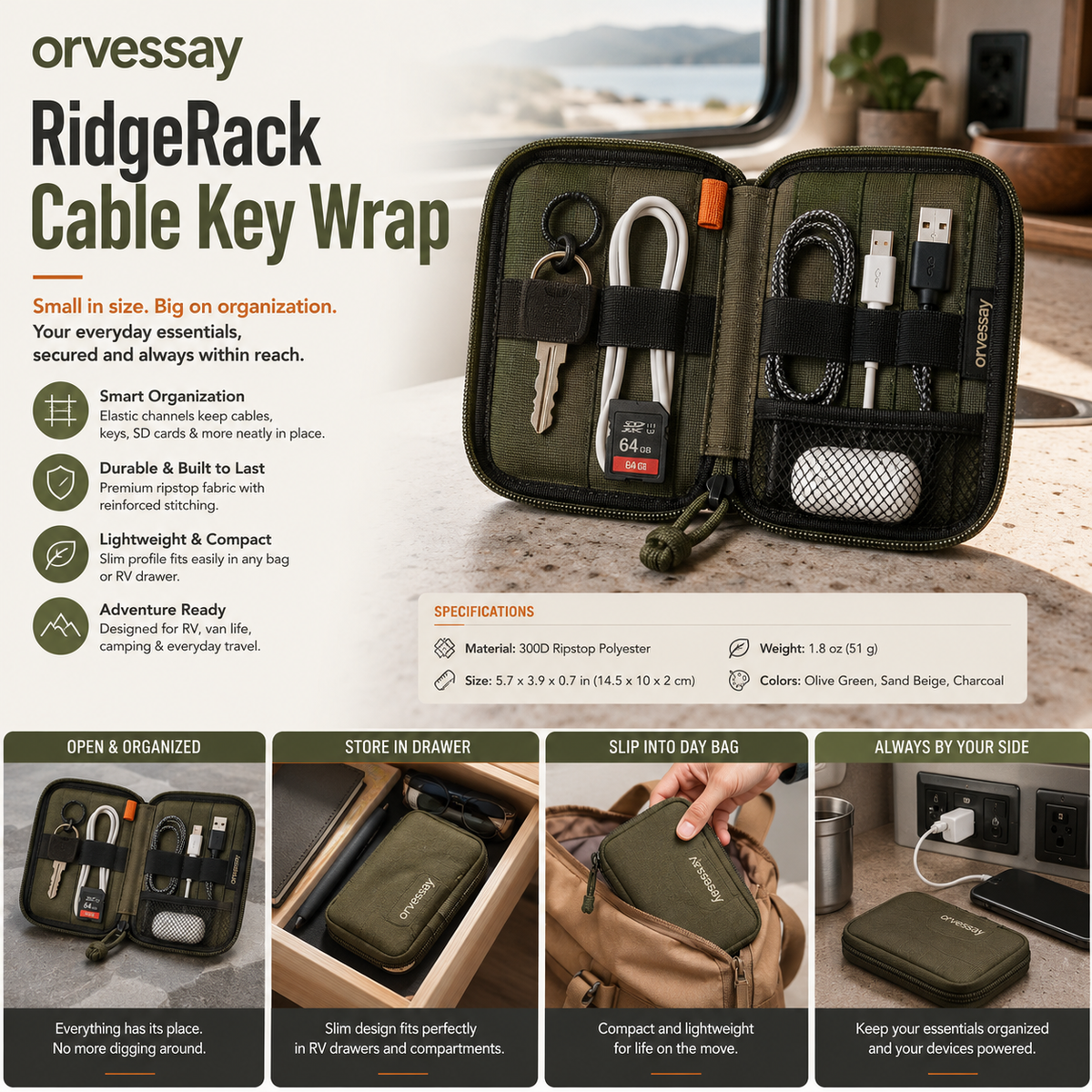 Orvessay™ RidgeRack Cable Key Wrap