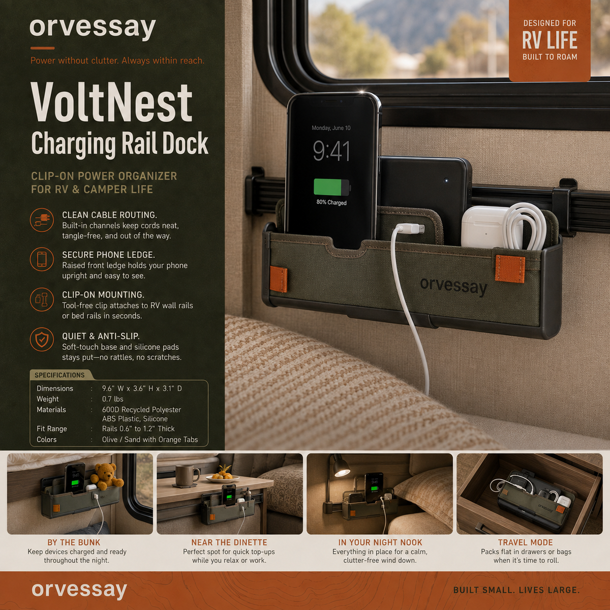 Orvessay™ VoltNest Charging Rail Dock
