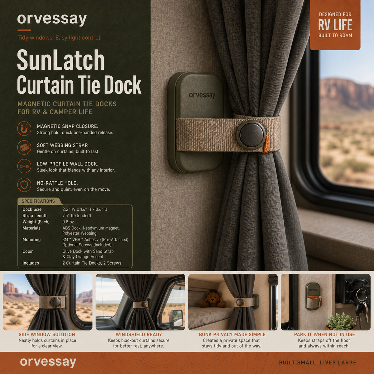 Orvessay™ SunLatch Curtain Tie Dock